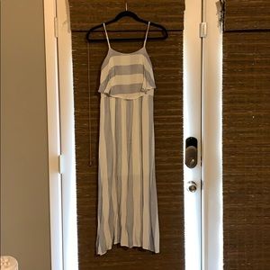 Blue and white striped midi sundress